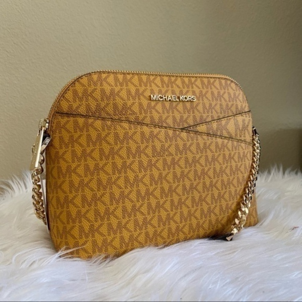 Michael Kors Signature Logo Crossbody in Brown and Gold